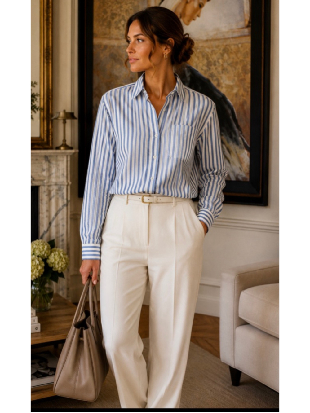 New Sézane Blue White Striped Button Down Shirt Size 6/38